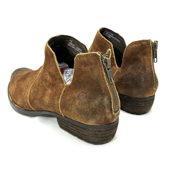 Born Bootie Brown Suede Leather Back Zip Low Cut Ankle Boots sz 8 Preowned - Picture 9 of 13